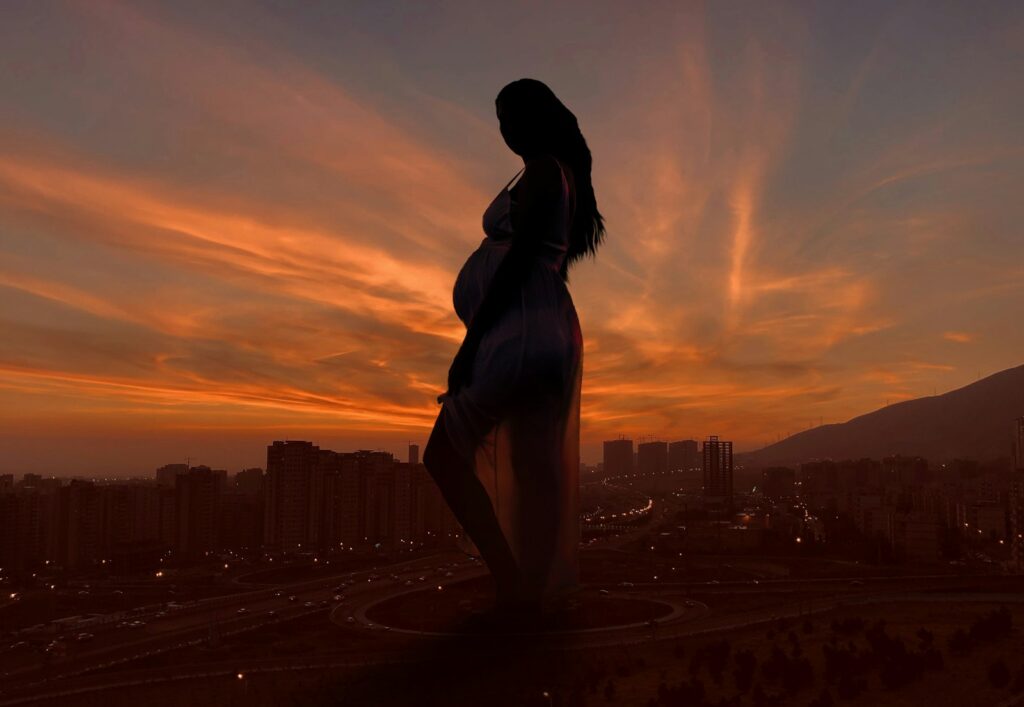 Pregnant woman claiming courage